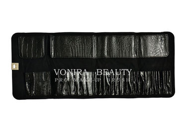 El cepillo de cuero del maquillaje del vintage rueda para arriba negro cosmético del bolso de la caja de lápiz de la pluma de la bolsa