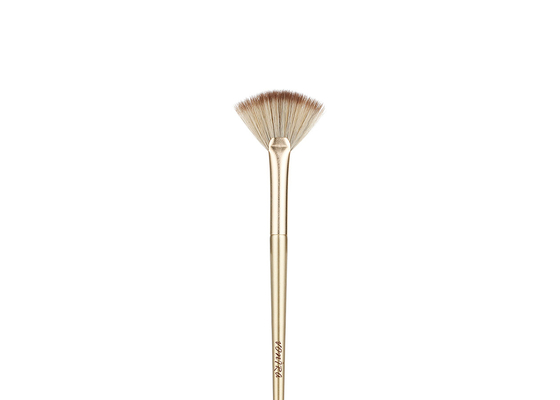 Vonira Estudio de belleza maquillaje cosmético destacador cepillo de abanico con perilla de madera de abedul de aluminio dorado