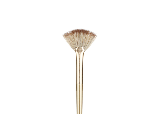 Vonira Estudio de belleza maquillaje cosmético destacador cepillo de abanico con perilla de madera de abedul de aluminio dorado