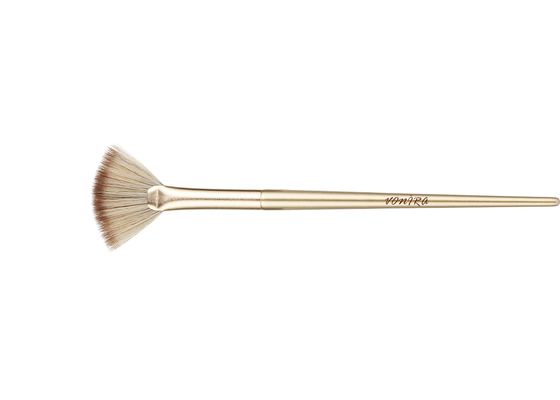 Vonira Estudio de belleza maquillaje cosmético destacador cepillo de abanico con perilla de madera de abedul de aluminio dorado