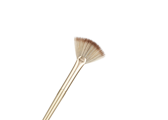 Vonira Estudio de belleza maquillaje cosmético destacador cepillo de abanico con perilla de madera de abedul de aluminio dorado