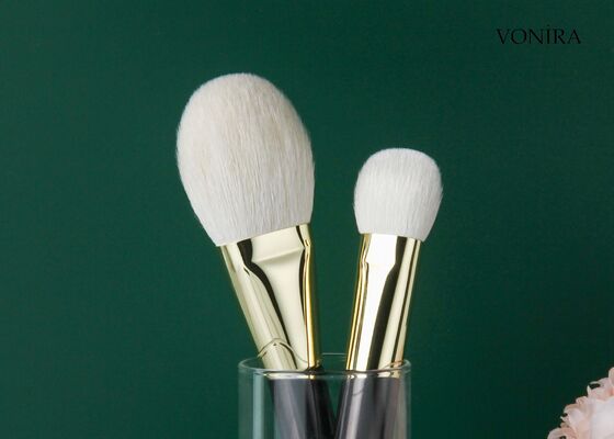 Brocha de maquillaje Vonira Custom Wholesales de pelo de cabra blanco natural, mango marrón oscuro plano, para difuminar sombras de ojos grandes