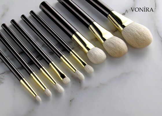 Brocha de maquillaje Vonira Custom Wholesales de pelo de cabra blanco natural, mango marrón oscuro plano, para difuminar sombras de ojos grandes