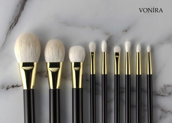 Brocha de maquillaje Vonira Custom Wholesales de pelo de cabra blanco natural, mango marrón oscuro plano, para difuminar sombras de ojos grandes