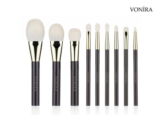 Brocha de maquillaje Vonira Custom Wholesales de pelo de cabra blanco natural, mango marrón oscuro, para difuminar ojos