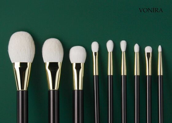 Brocha de maquillaje Vonira Custom Wholesales de pelo de cabra blanco natural, mango marrón oscuro, para difuminar ojos