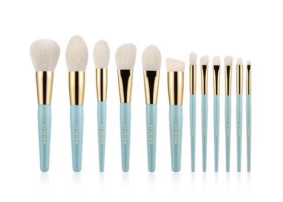 Juego de brochas de maquillaje esenciales de oro verde de 12 piezas con etiqueta privada personalizada