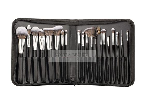 20 pedazos del maquillaje del sistema de cepillo profesional con la caja de cuero negra del almacenamiento de la cremallera de la PU