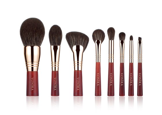 La belleza Rosy Color Essential Travel Brush roja de Vonira fijó el equipo libre 100% de Mini Face Eye Makeup Brush de 8 pedazos de la crueldad del vegano