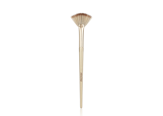 Vonira Estudio de belleza maquillaje cosmético destacador cepillo de abanico con perilla de madera de abedul de aluminio dorado