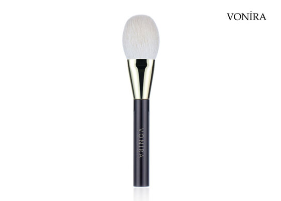 Brocha grande de polvo de maquillaje Vonira Custom Wholesale de pelo de cabra natural blanco, mango de color marrón oscuro