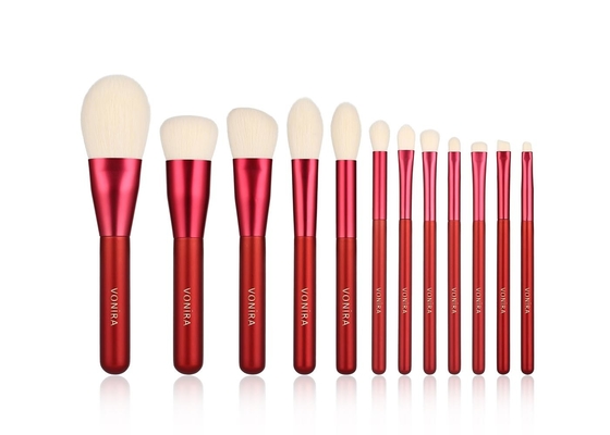Cepillo de mezcla del maquillaje 12PCS de cepillo del sistema del polvo del punto culminante rojo sintético de la fundación