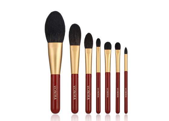 Sistema de cepillos esencial del maquillaje 7pcs de Vonira con la virola natural del oro del pelo de la cabra